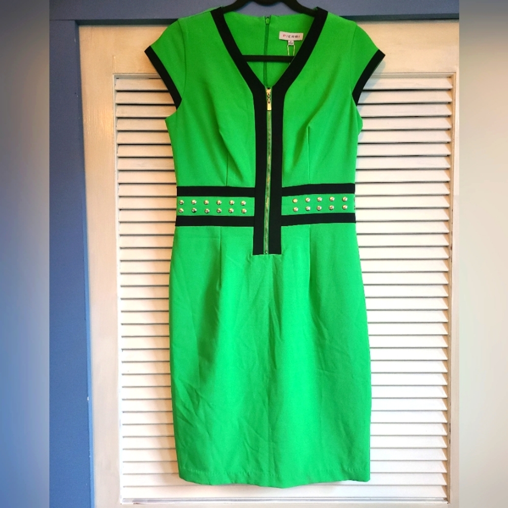 Pierri green and black dress with silver stud accents | Size 8